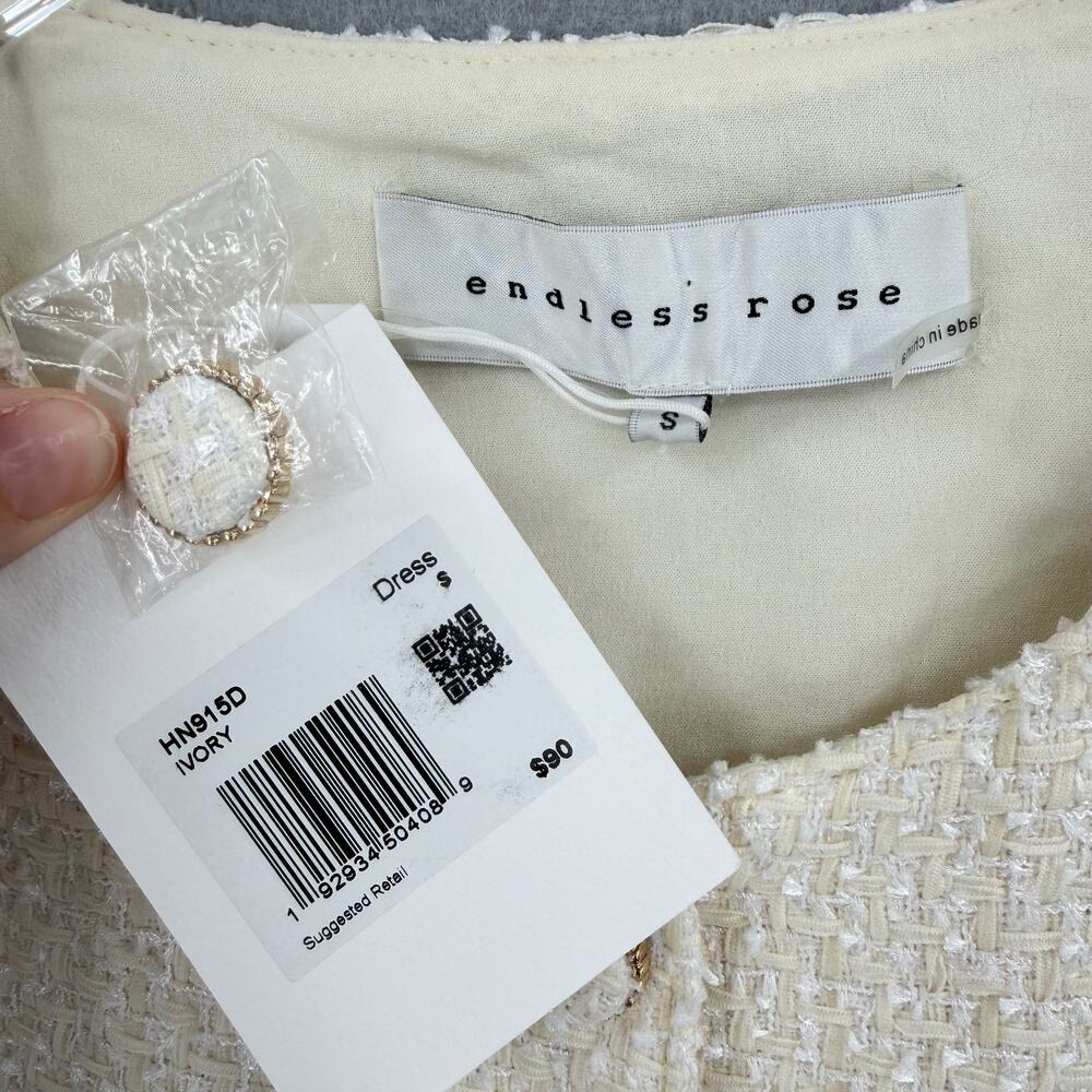Endless Rose NEW Ivory White Tweed Polished Bridal Chic Romantic Mini Dress - Picture 10 of 11